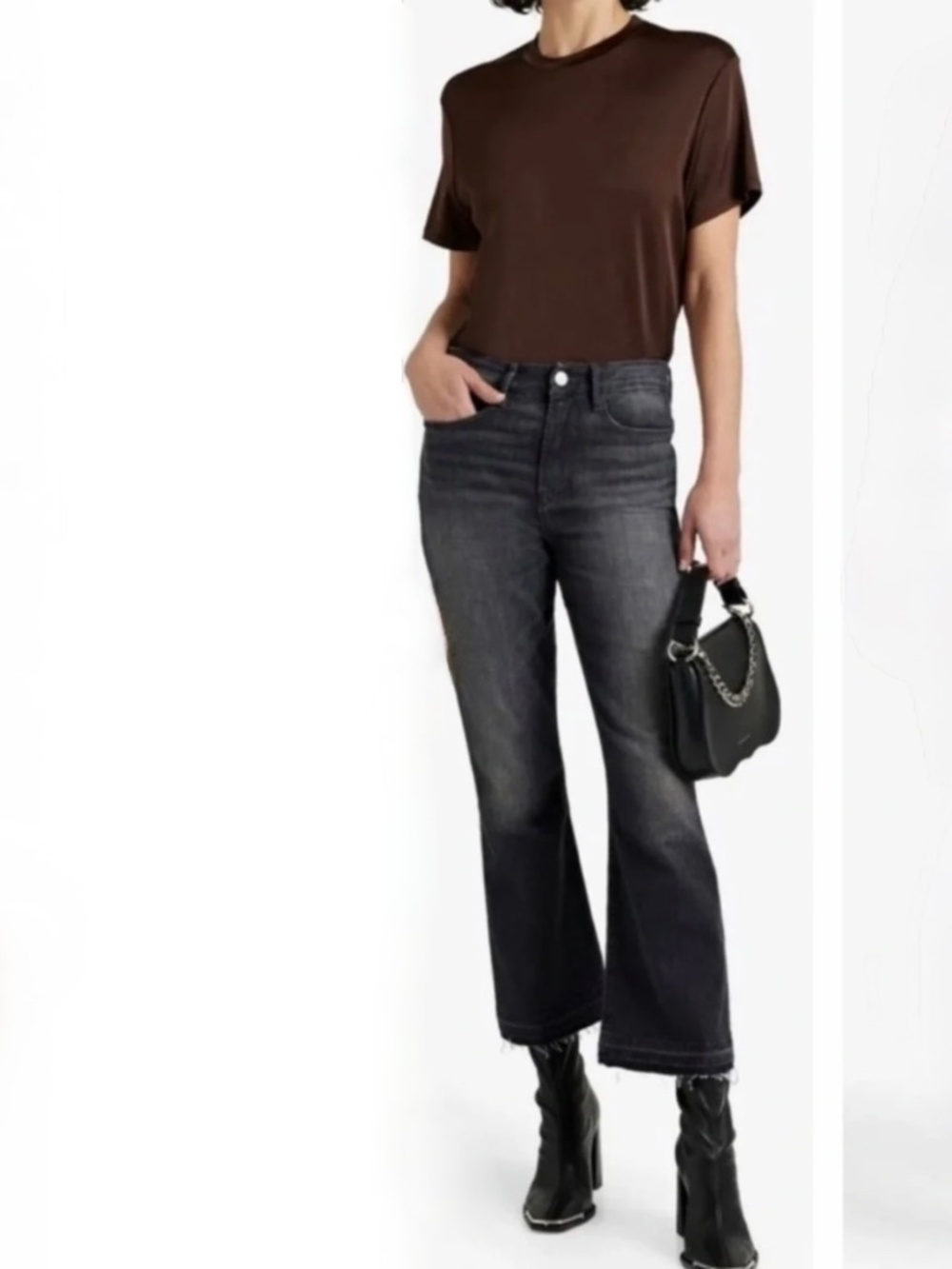FRAME LE SUPER HIGHCROP MINI BOOT JEANS IN BLACK OAK SIZE 31